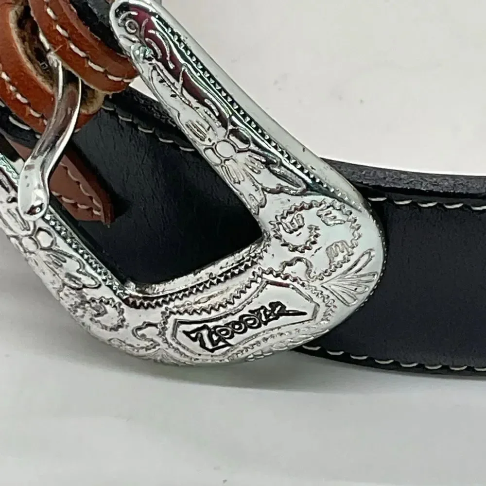 Tony Lama Men's Black and Brown Leather Belt with Silver Buckle